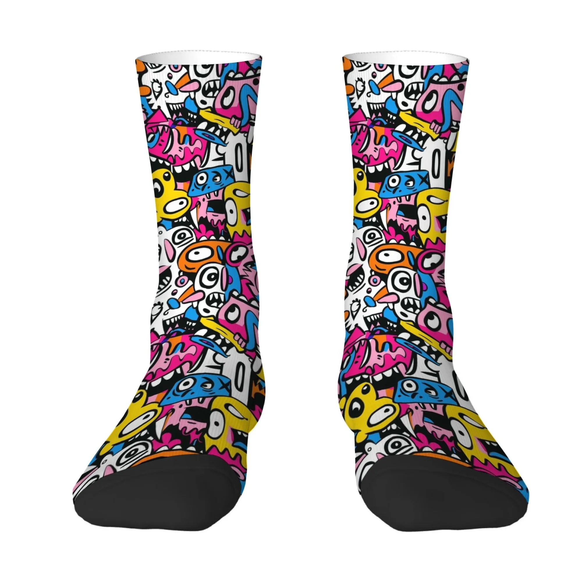 Cartoon Street Graffiti Men's Socks Harajuku Style Novelty Funny Happy Hip-Hop Socks Breathable Non-Slip Casual Fashion Socks