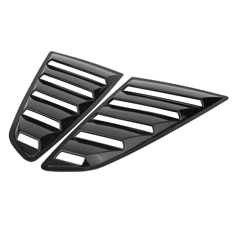 Gloss Black Finish Rear Side Vent Quarter Window Louver Shutter Cover Trim For Ford Mustang 2015+