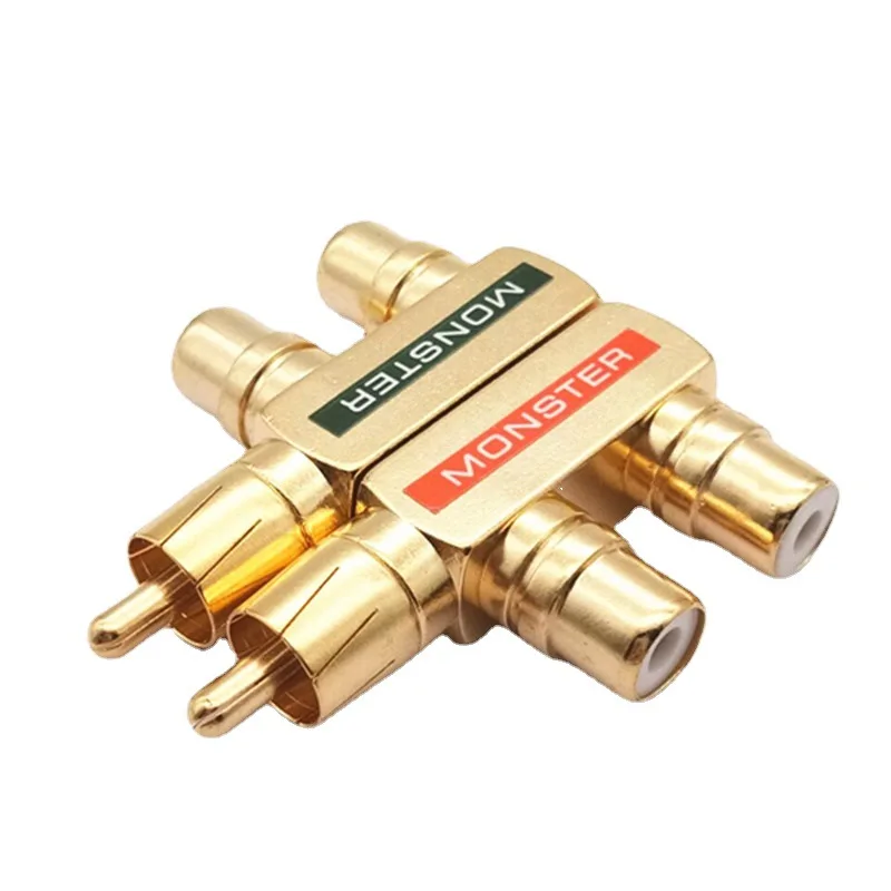 2 Stück Cinch-Adapter, vergoldet, AV-Splitter, 1 Stecker auf 2 Buchsen für Heimkino-Lautsprecher, Audio-Video-Ausrüstung, F-TYPE – Detail 6