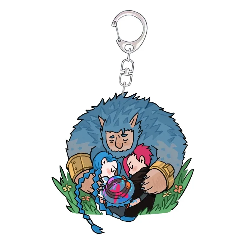 Arcane：League of Legends Women Keychain Men Acrylic Jinx Key Chain Bags Keyring Car Pendant Kid Friends Gift Collection Ornament