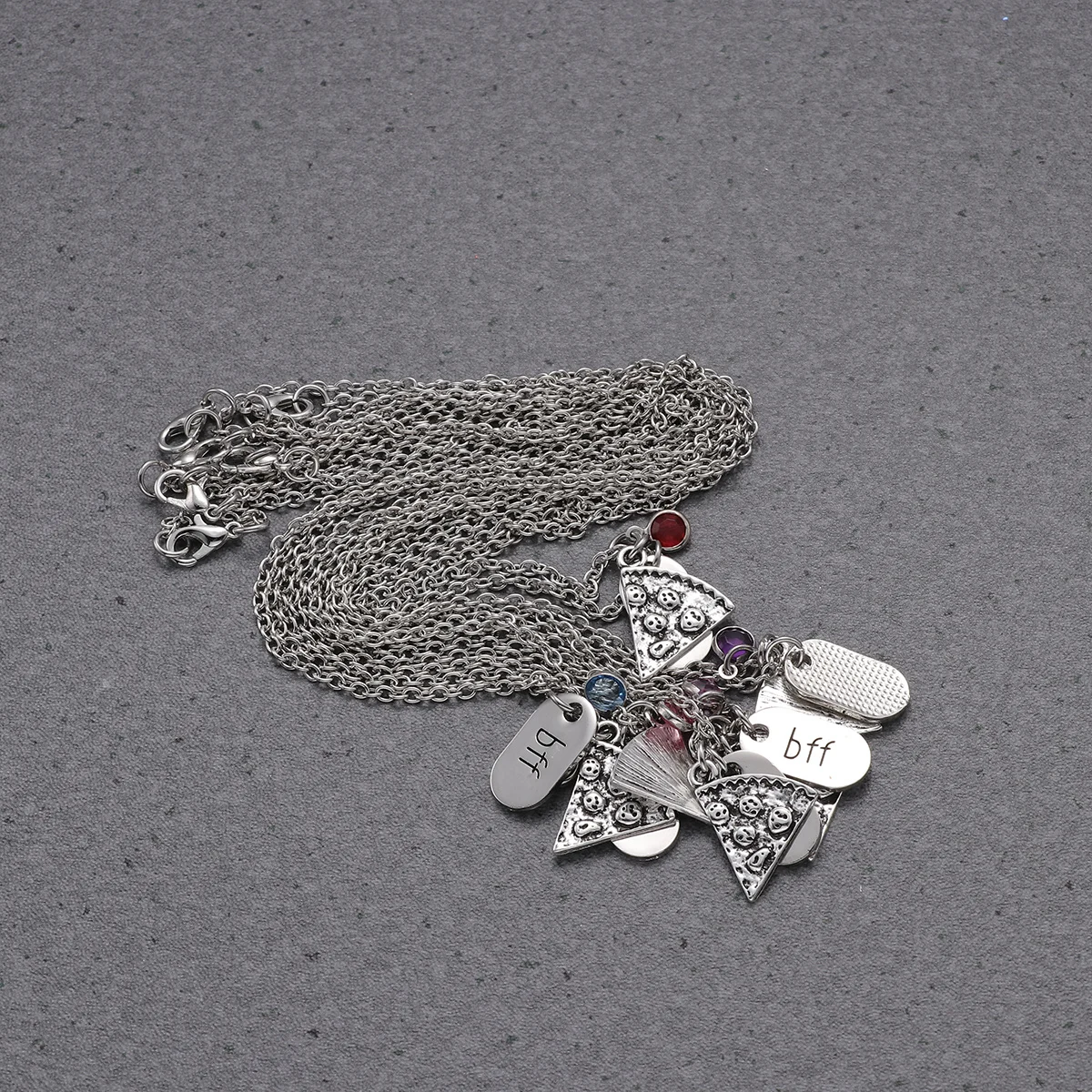 

6Pcs Couple Necklace Pendants Pizza Charm Alloy Fashion Sweater Chain for Women Best Friends Gift Jewelry