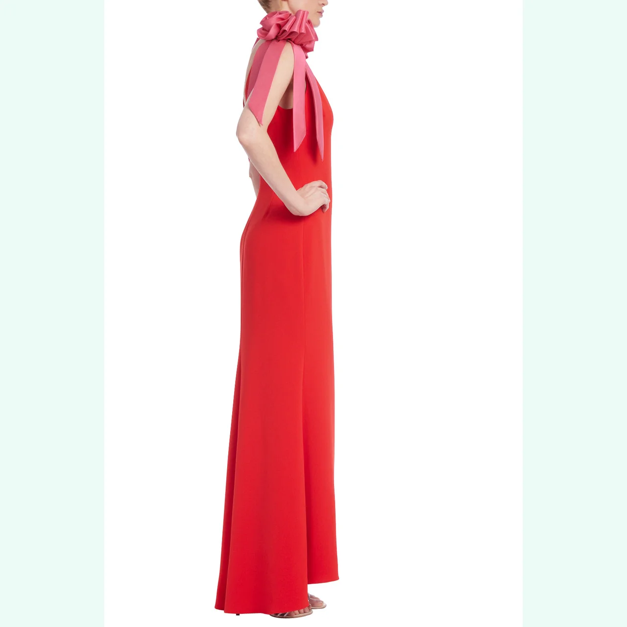 Two-Tone Rosette Shoulder Column Maxi Gown Red Elegant Party Formal Dresses Sleeveless Long MFloral Luxury Prom Gowns Modest