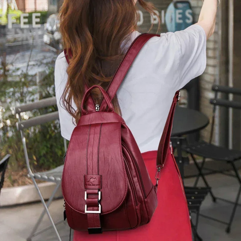 

New Women Leather Backpacks Female Vintage Backpack For Teenage Girls School Chest Bag Travel Bagpack Ladies Sac A Dos Back Pack