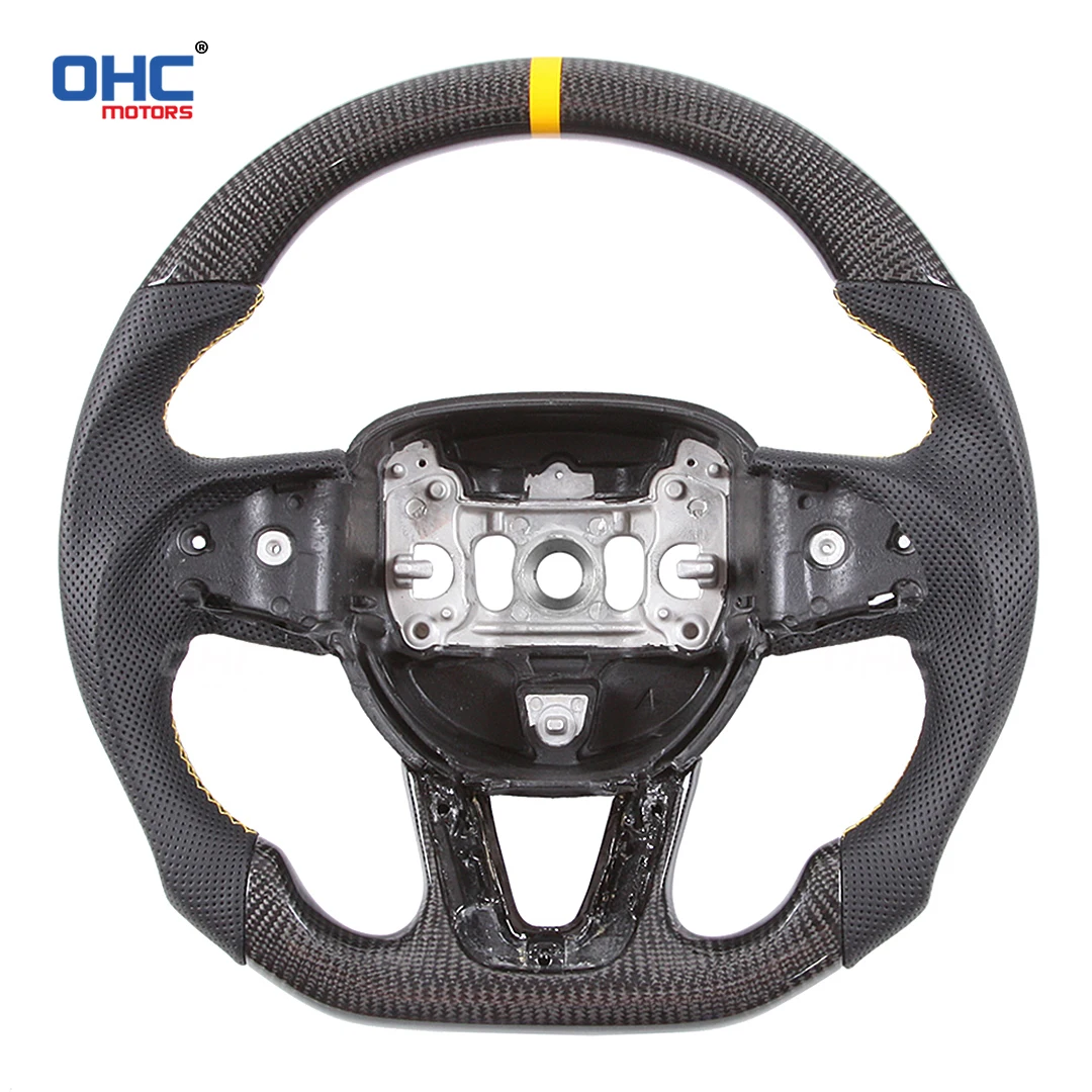 OHC ألياف الكربون الحقيقية عجلة القيادة المخصصة ل دودج تشالينجر شاحن HELLCAT 2015 2016 2017 2018 2019 2020 2021 2022 #4