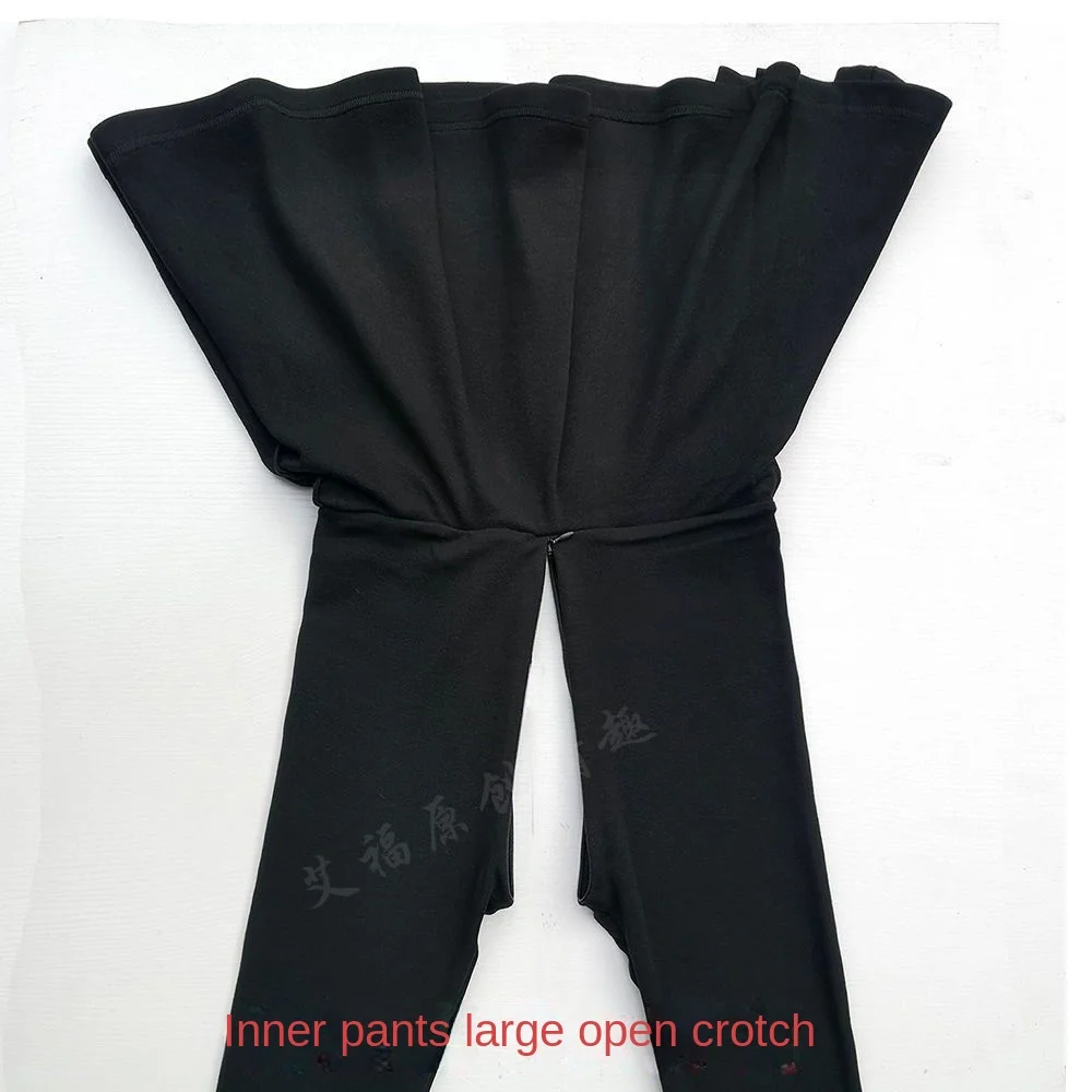 Jupe-culotte en coton à double couche pour femme, fermeture éclair invisible, pantalon à siège ouvert pour femme, grand pantalon ouvert pour l'extérieur, outil sexuel pour couple