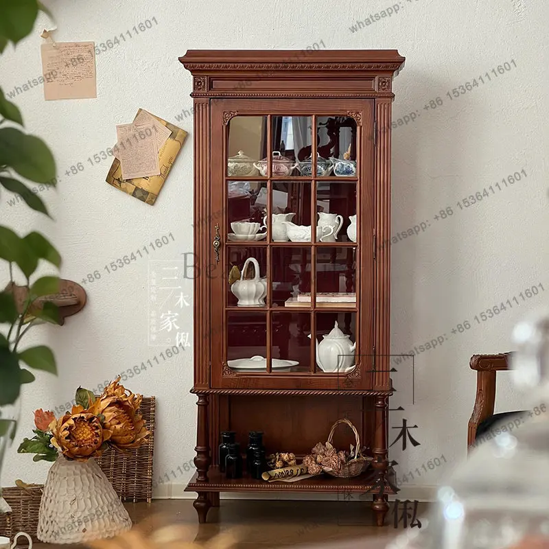 

Retro living room display cabinet glass door carved decorative storage cabinet floor type can be customized