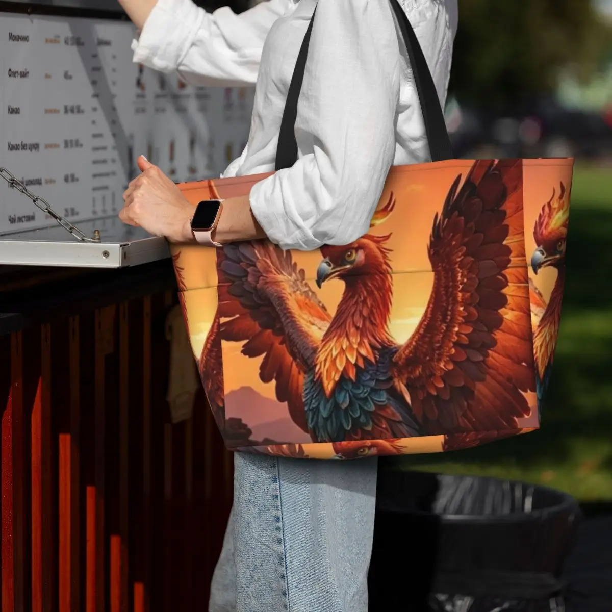 

Phoenix Mythical Bird With Fiery Wings Beach Tote Bag Sport Gym Yoga Duffle Large Tote Bag Women Travel Bag Fitness bag