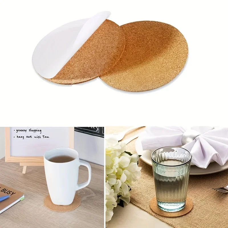 20 Pieces Cork Coasters, Self-adhesive Cork Coasters, Insulated Solid Color Placemats, Round, Square Cork Cushions, for Coasters