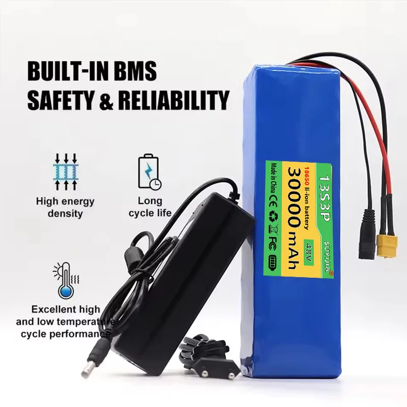 48V 13S3P 30000mAh High-power 18650 Battery Electric Vehicle Electric Motorcycle Battery with BMS+54.6V 2A Charger