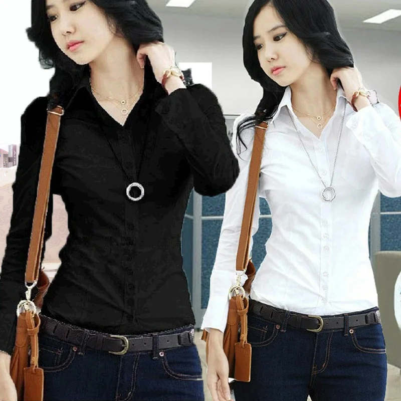 

White Formal Office Shirt for Women Long Sleeve Blouses Commute Style Loose Fit Polyester Fiber Spring Collection China Made