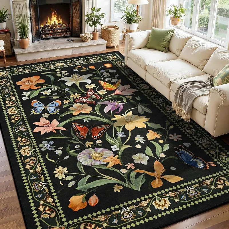 

Luxury Fashion Floral Living Room Carpet Machine Washable Non-slip Bedroom Soft Rug Home Decoration Coffee Table Sofa Floor Mat