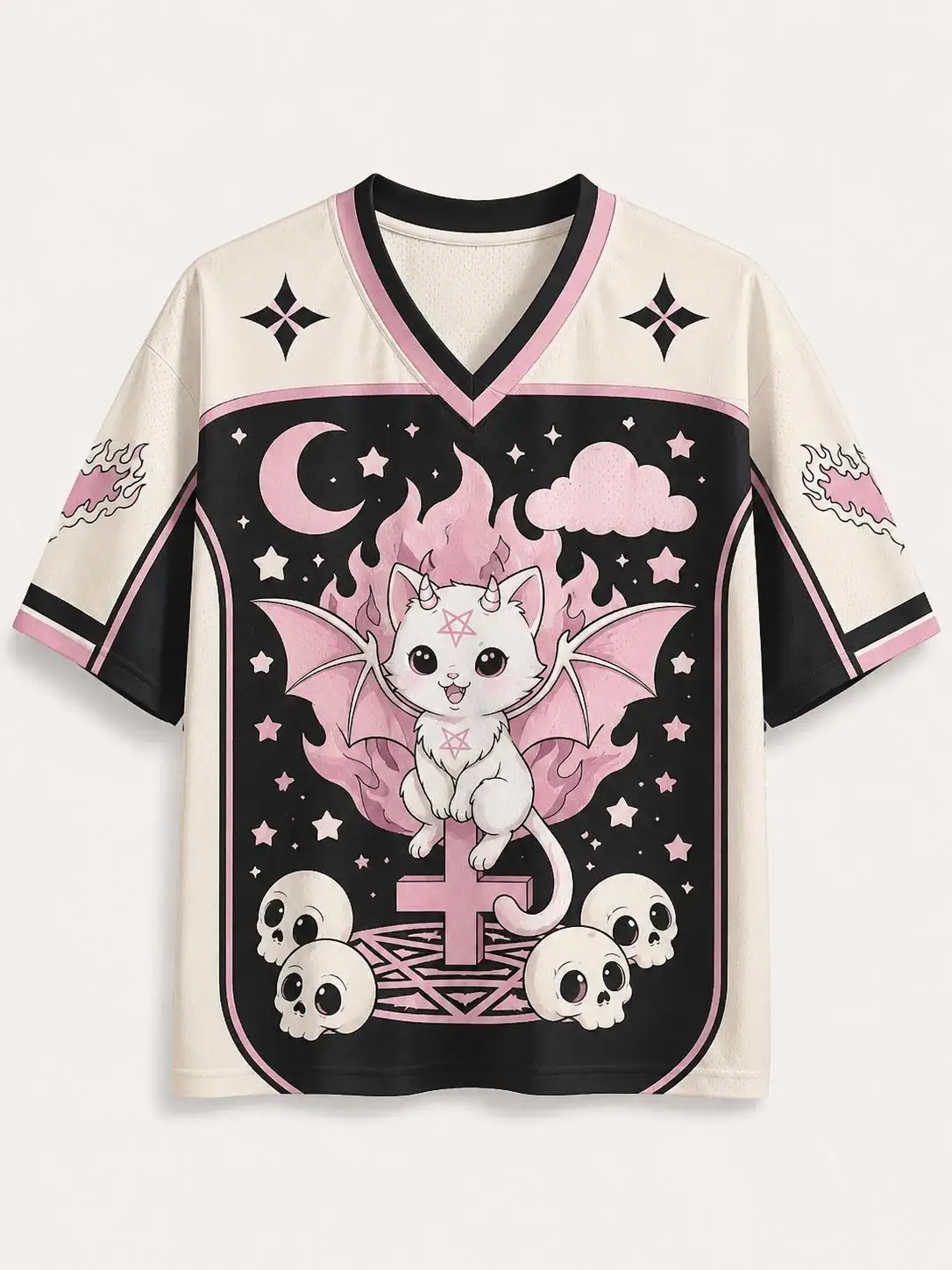 2026 Summer Fashion New Gothic Hell Bat Cat 3D Printing Outdoor Fitness Sports Hip Hop Street Style V-neck T-shirt Large