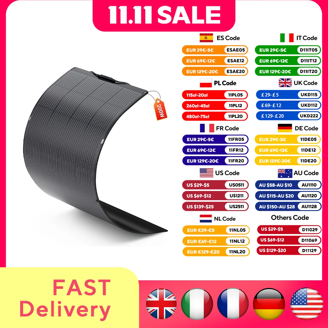 ALLPOWERS شرفة محطة توليد الطاقة 200 واط/100 واط لوحة شمسية مرنة IP68 الخلايا الشمسية شاحن بالطاقة الشمسية الضوئية 12 فولت/32 فولت خارج الشبكة ل RV