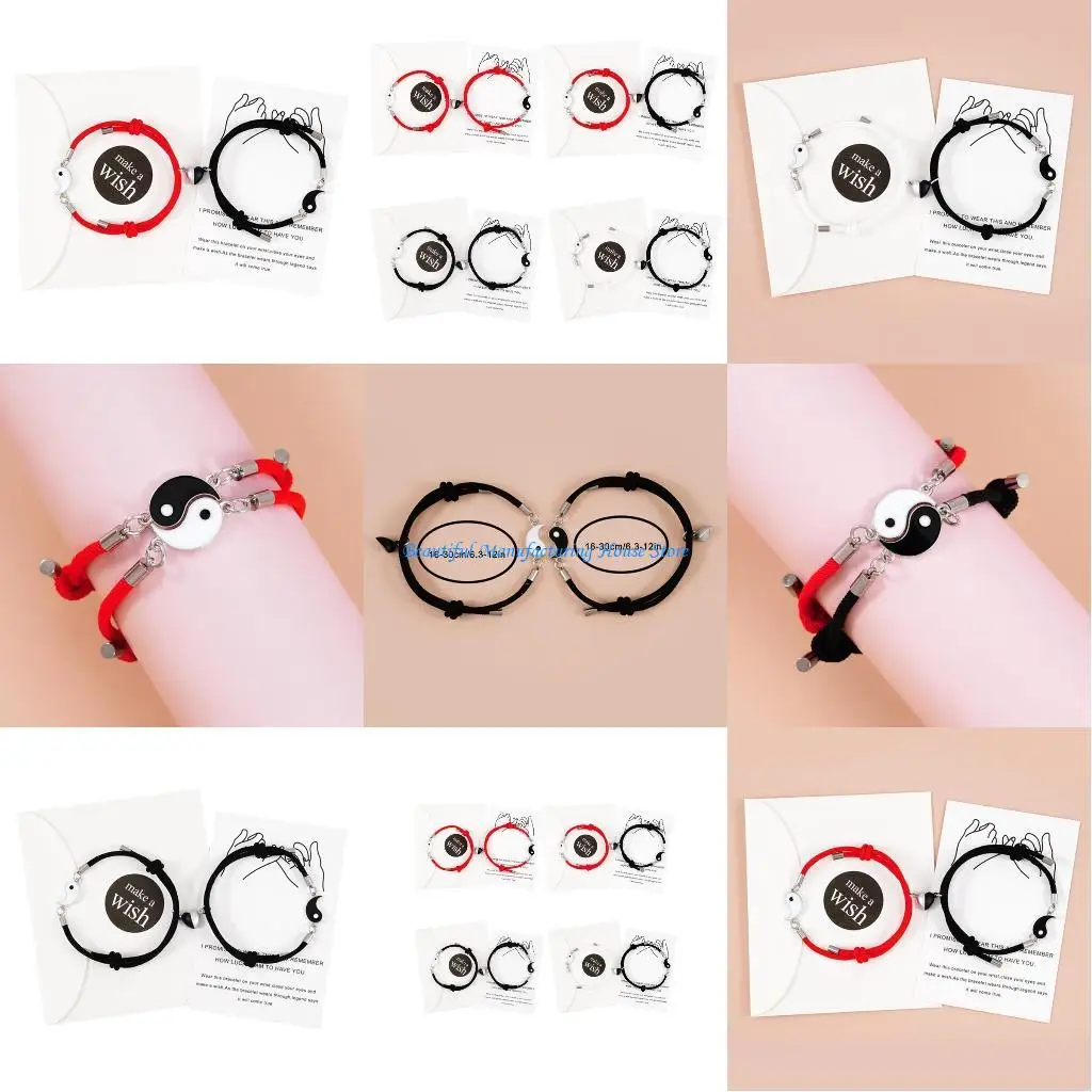 E56A Yin Yang Heart Bracelet for Friendship Boyfriend Girlfriend Gift