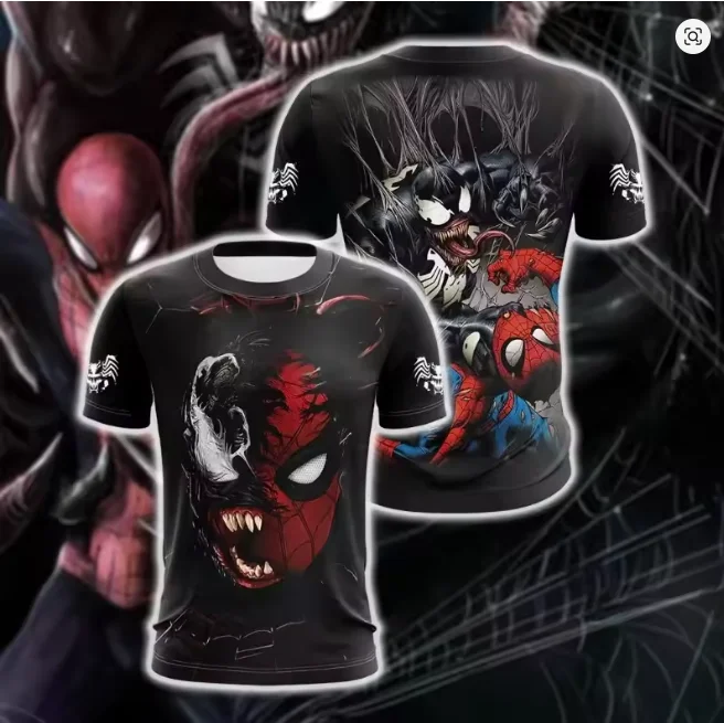 

25 Disney European and American Hero Spider-Man 3D Printed Children's and Adult T-shirt Short-sleeved Summer Outdoor Casual Top