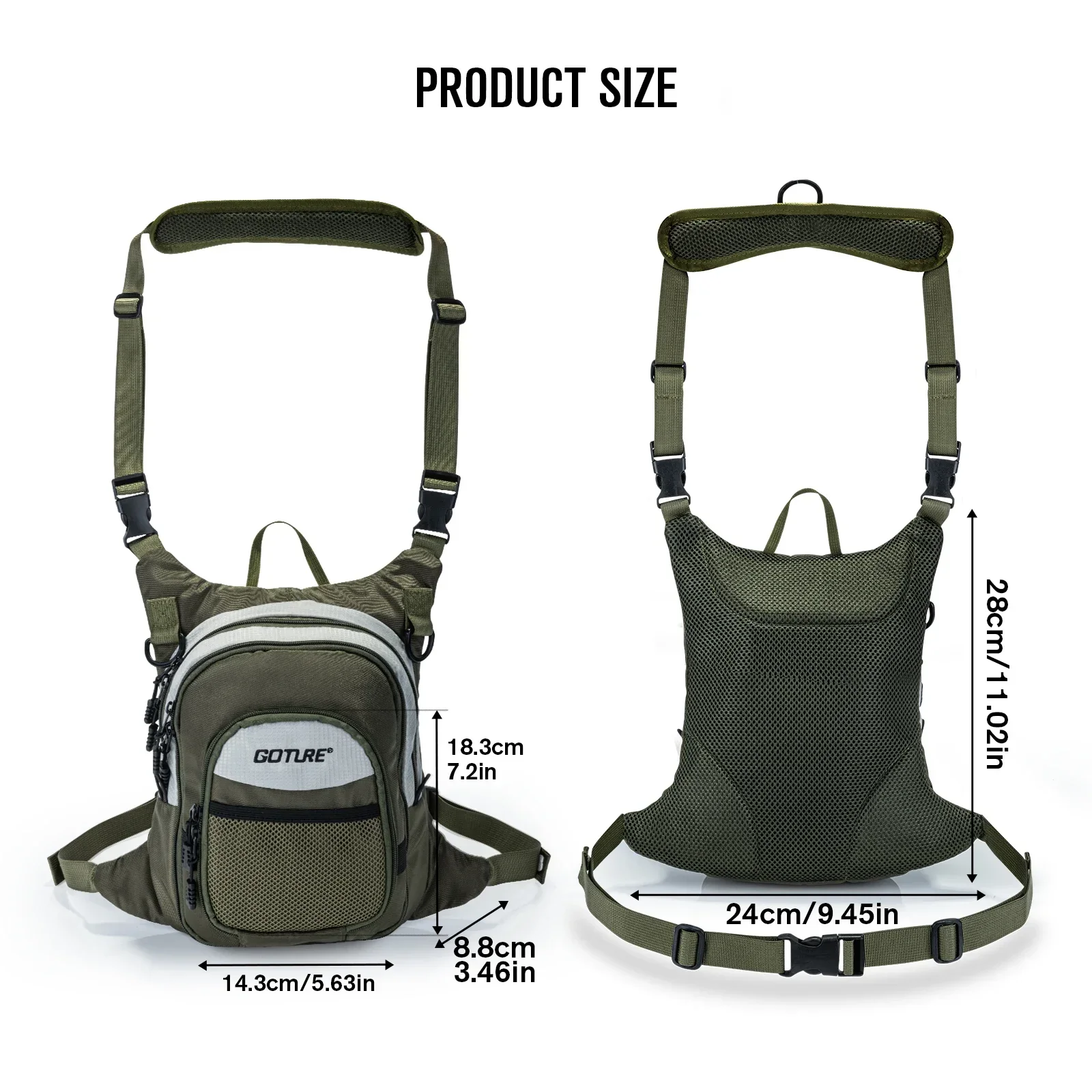 Goture 100% Polyester Fly Fishing Bag Fishing Chest Ultra Light Multiple Pockets Fishing Tool Accessory Bag Outdoor Sling Bags