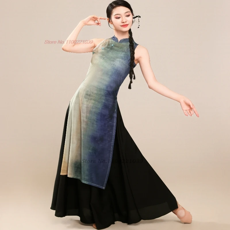 2025-danse-folklorique-chinoise-degrade-de-couleur-sans-manches-qipao-hauts-pantalons-danseuse-traditionnelle-formation-exercice-performance-cheongsam