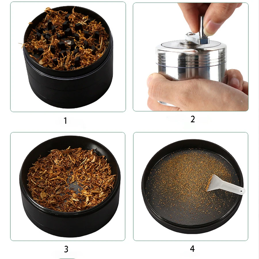 4 Layer 40mm Zinc Alloy Hand Mill With Handle Hemp Pepper Pot Spice Cigarette Accessories Herbal Tobacco Mill