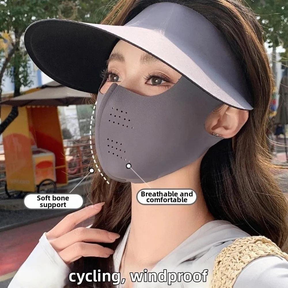 New Ice Silk Material Sun Cap and Mask UV Protection Breathable Full Face Cover Ultra-light Cycling Mask Summer Use