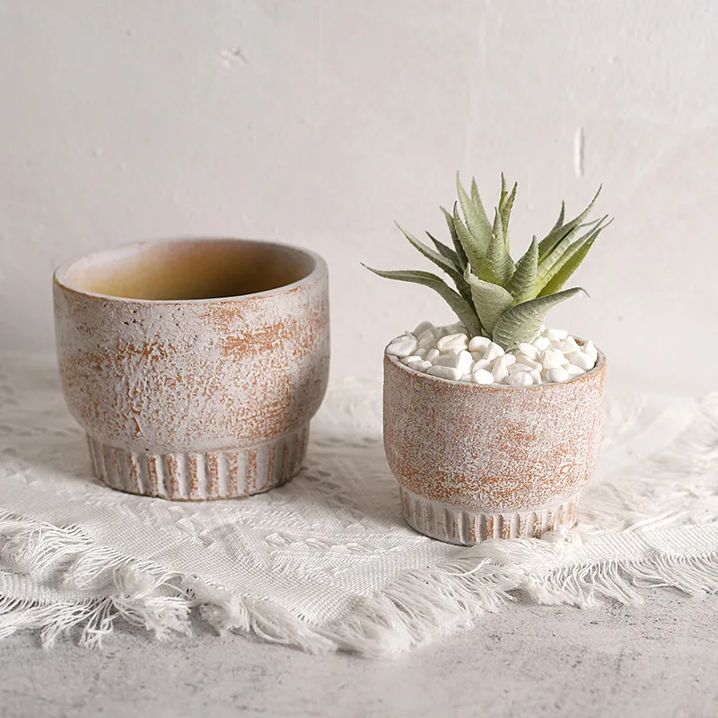 Retro and old craftsmanship cement flower pot red brick color simple gardening ornament flower pot succulent planting pot wholes