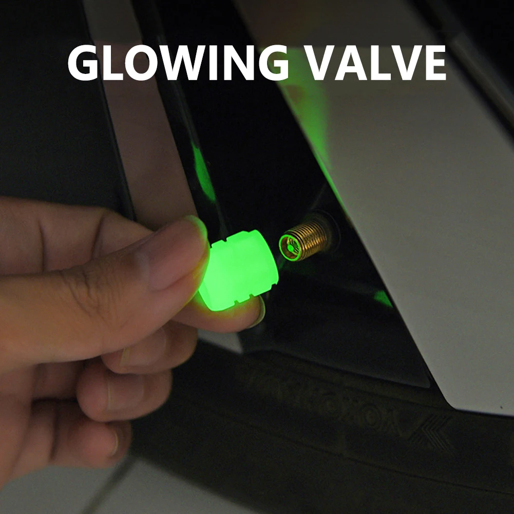 

4pcs Tyre Stem Covers Universal Tire Stem Valve Cap Luminous Vacuum Tire Valve Replacement Upgrading for Auto Motorcycle Bicycle