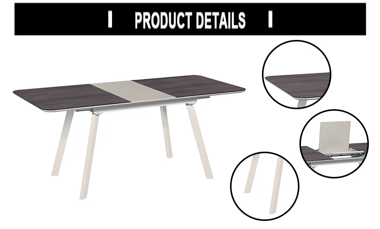 تصميمات طاولة طعام حديثة من الفولاذ المقاوم للصدأ قابلة للتمديد MDF #6