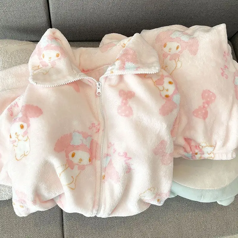 

Zipper MyMelody Soft Thermal Pajamas for Girls Flannel Coral Velvet Thickened Long-sleeved Suit That Can Be Worn As Home Clothes
