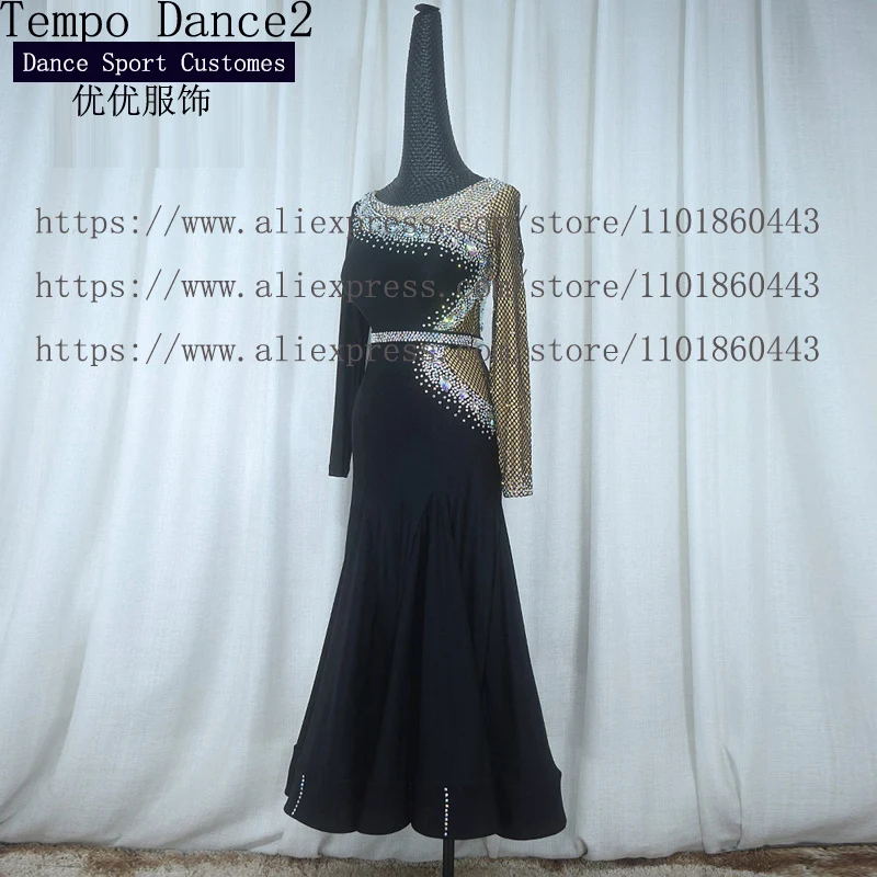 Modern Ballroom Dancing Dress Women Standard Dress For Waltz tango Foxtrot Performance Competition Long sleeve Feather Dress