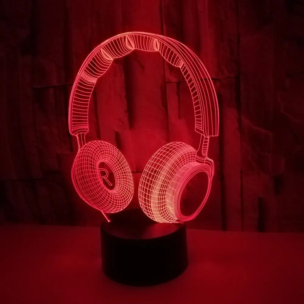 3D DJ Headphone Headset Night Light Led Touch Switch Decor Table Desk Optical Illusion Lamps for Kids Toy Love Birthday Gifts