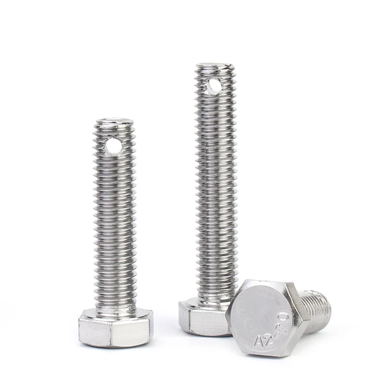 304 Stainless Steel Tail with Hole Outer Hexagonal Screw/Perforated Bolt,Hex Bolt With Split Pin Hole M6 M8 M10 M12M14M16 GB31.1