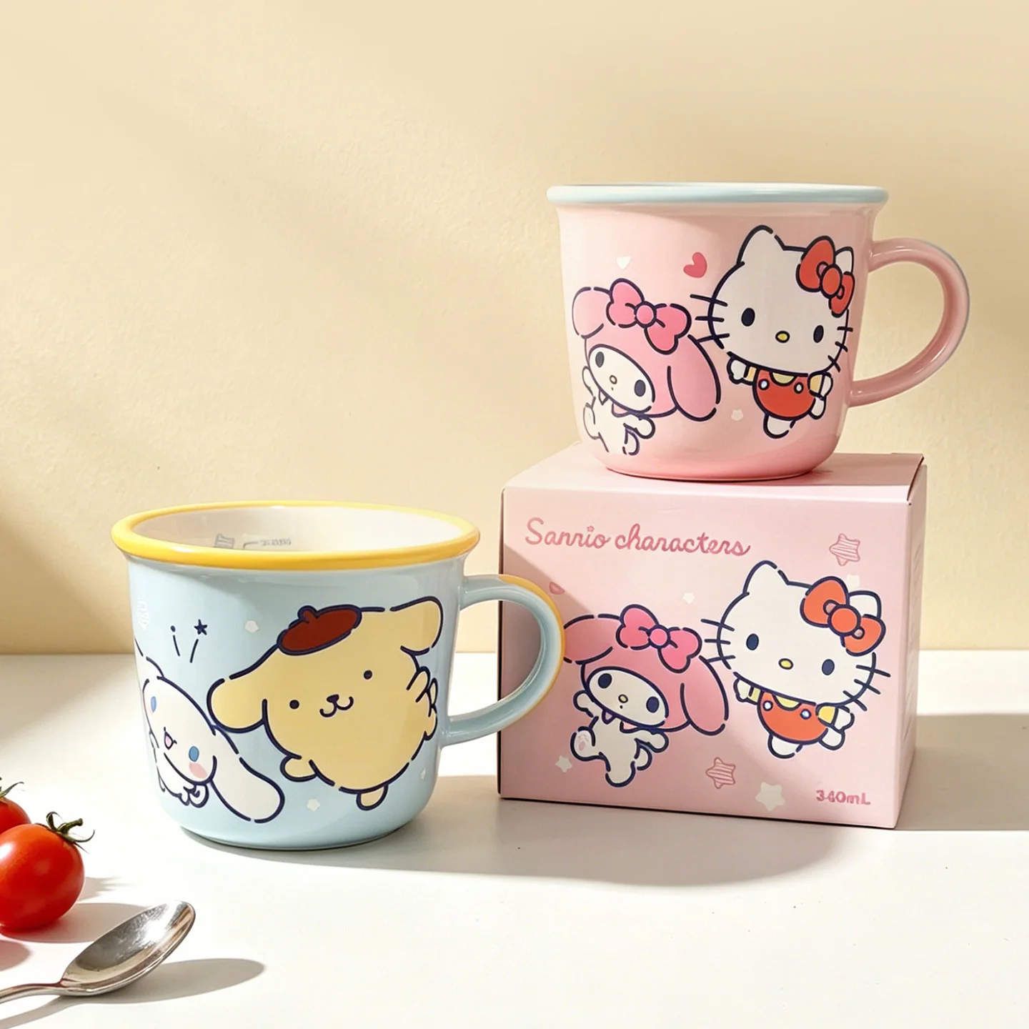 310Ml Cartoon Sanrio Hello Kitty My Melody Cinnamoroll Kuromi Ceramic Box Set Mug Kawaii  Kitchen Milk Cup Child Special Gift view 5