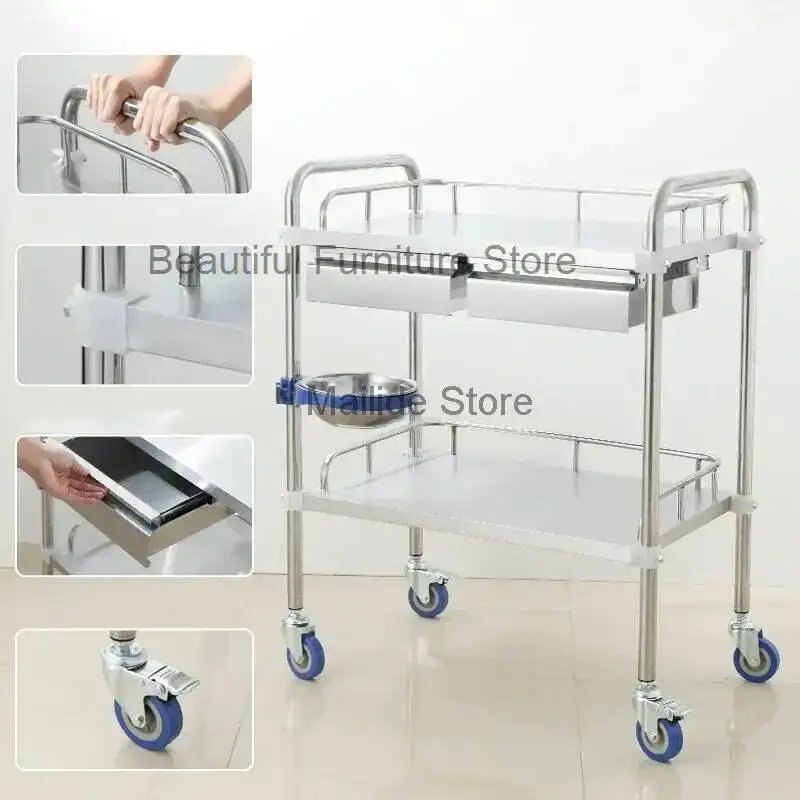 

Trolleys Salon Beauty Steel Modern Salon Stainless Medical Tool Trolley Creative Salon Furniture Hospital Mobile Storage Trolley