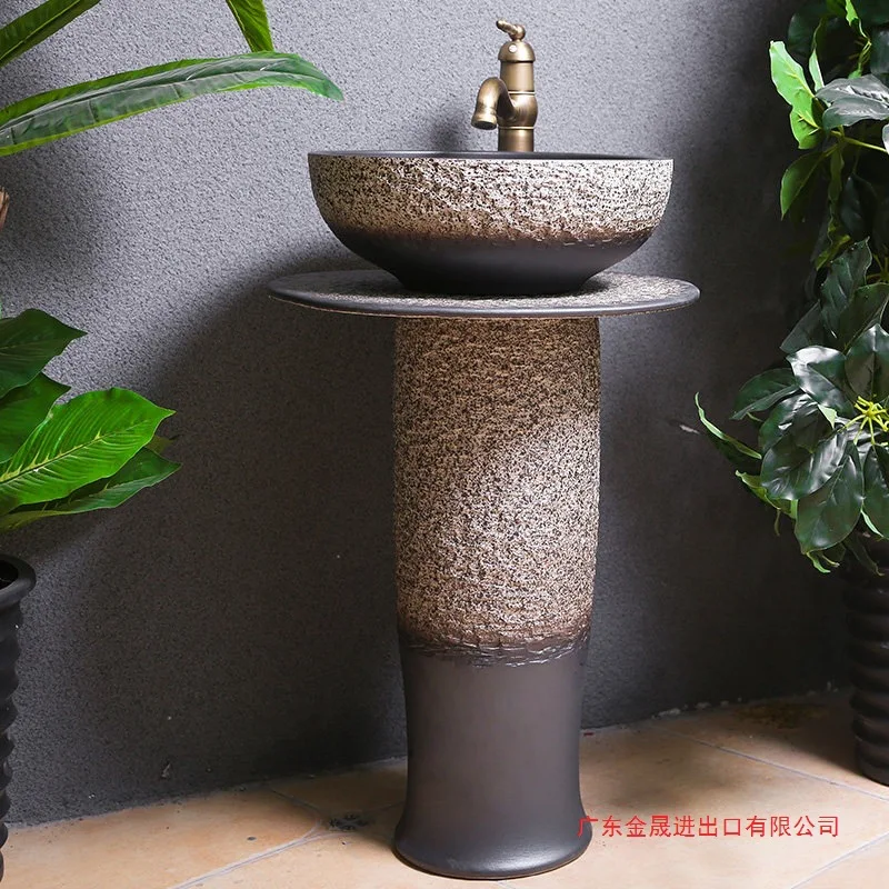 Balcony ceramic column basin integrated floor-to-ceiling sink basin bathroom garden outdoor washbasin courtyard single hole
