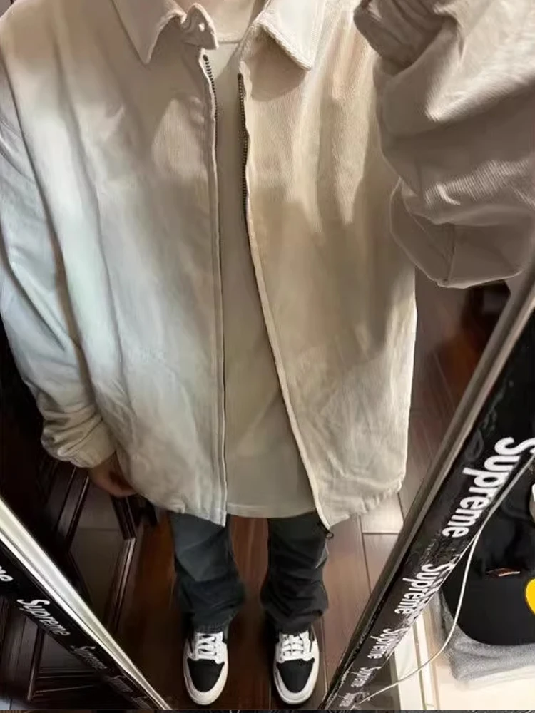 

Мужская вельветовая куртка цвета хаки, премиум-класса, весна-осень, приталенный крой, американский воротник, свободный крой, молодежная...