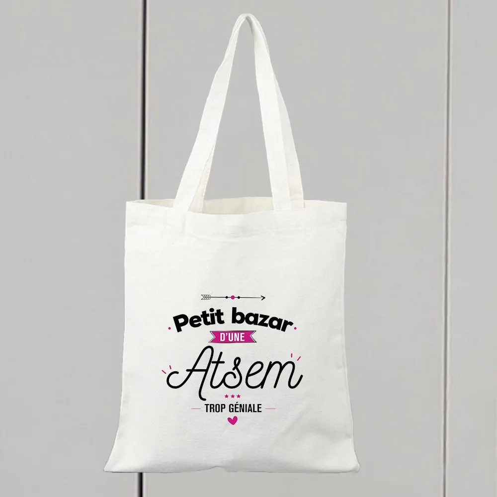 Atsem Print Personalized Women Shopping Bag Cotton Canvas Shoulder Shopper Tote Bags Travel Storage Tote Bag for Girls