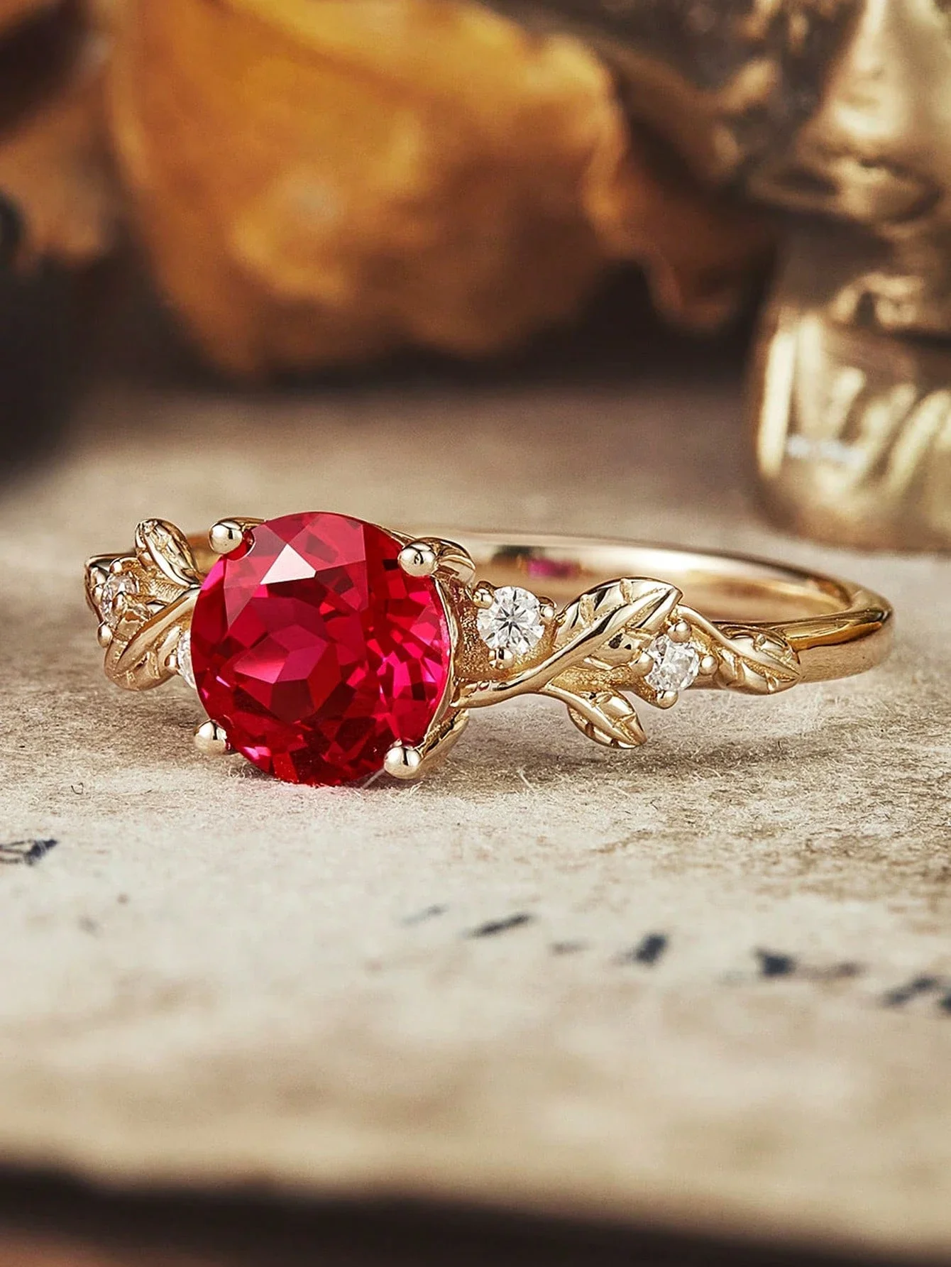 

Elegant Red Zirconia Leaf Branch Ring For Women Men Engagement Wedding Gift