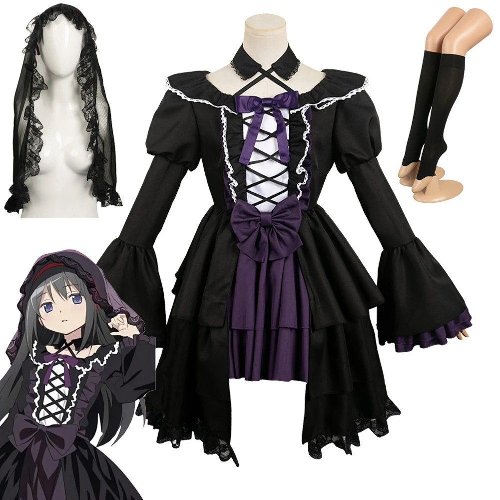 

Akemi Homura Cosplay Anime Puella Magi Cos Madoka Magica Costume Disguise For Women Adult Gothic Dress Halloween Carnival Suit