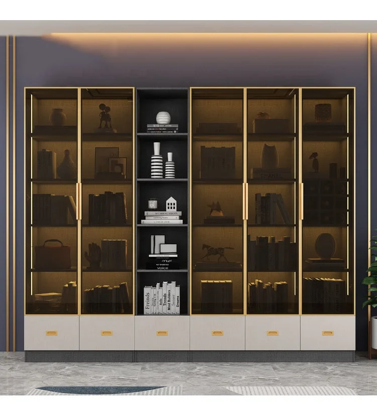 Bookcase Nordic light luxury glass door fashion simple modern shelving bookcase floor office study living room bookcase