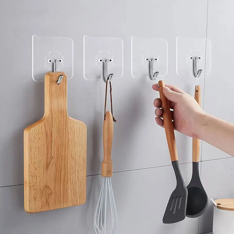 10PCS Transparente Aço Inoxidável Forte Auto-Adesivo Ganchos Key Storage Hanger para Cozinha Banheiro Porta Parede Multi-Function