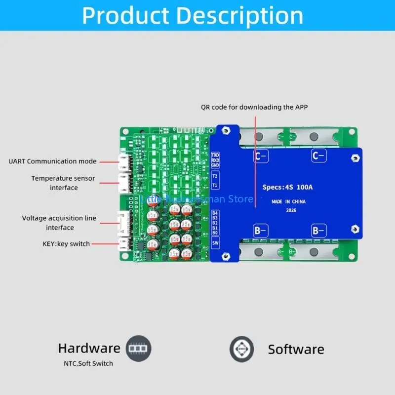 Batteriemanagementplatine für 4S LiFePO4 12V-Packs mit Balance M76A – Detail 4