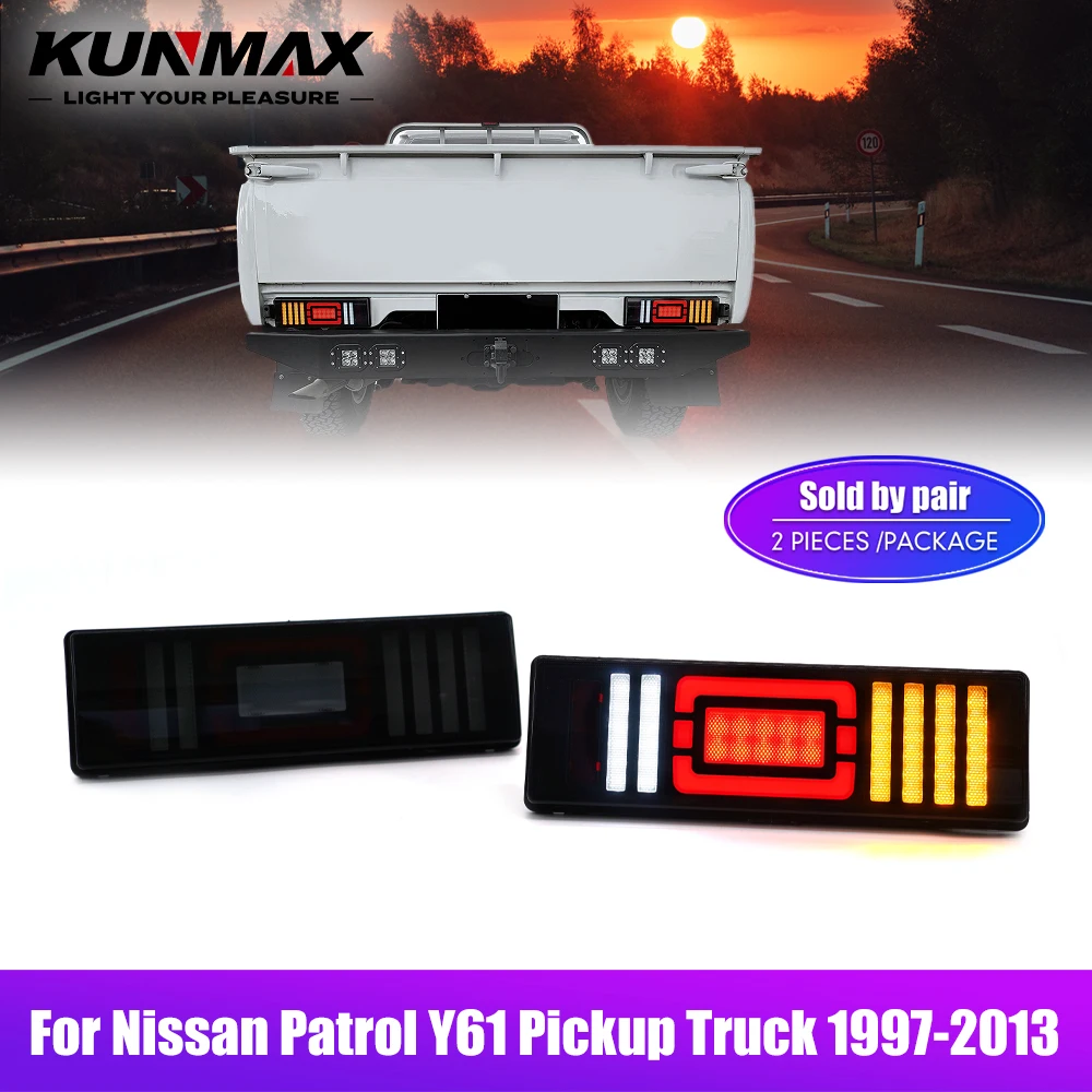 

Комплект из 2 светодиодных задних фонарей для Nissan Patrol Y61 Pickup 1997-2013: задние фонари, ДХО, поворотники, стоп-сигналы, фонари заднего хода