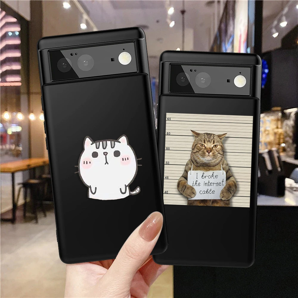 

Cartoon Black Phone Case For Google Pixel 7a 7 Pro Cute Cat Cases For Pixel 6 6Pro 6a 5 5a 4XL 4 3XL 3 3a XL 4a Soft TPU Cover