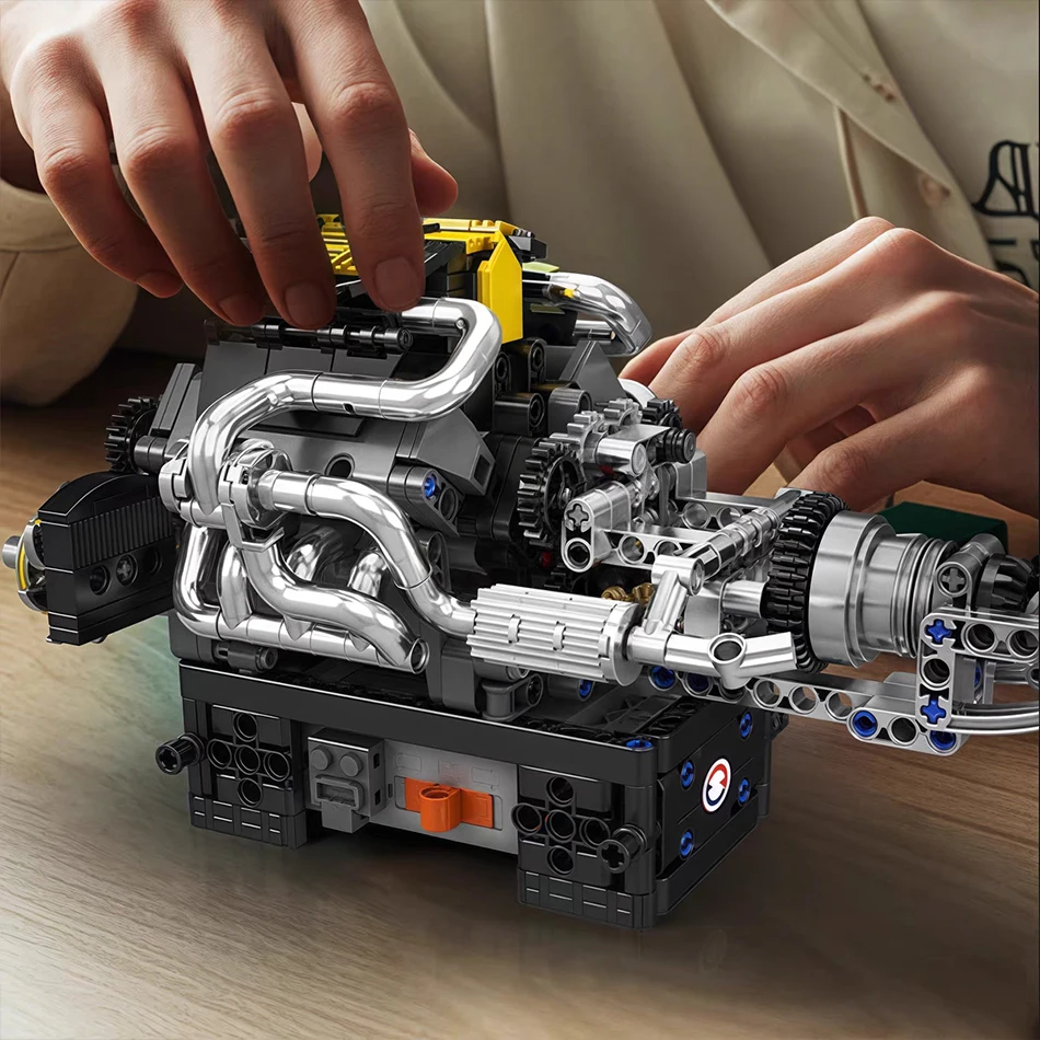 기술 전기 PAG Supercar V12 엔진 빌딩 블록 자동차 부품 전동 시뮬레이션 엔진 벽돌 장난감 성인용 어린이 선물