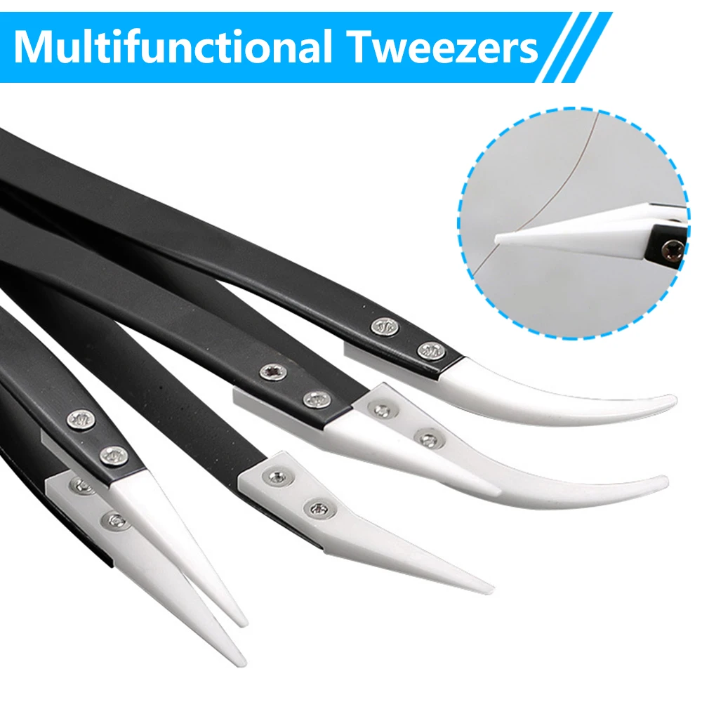 1/3Pcs Ceramic Straight Tip Electronic Soldering Tweezers, Anti-Static Reverse Acid Resistant Precision Chuck Ceramic Tweezers