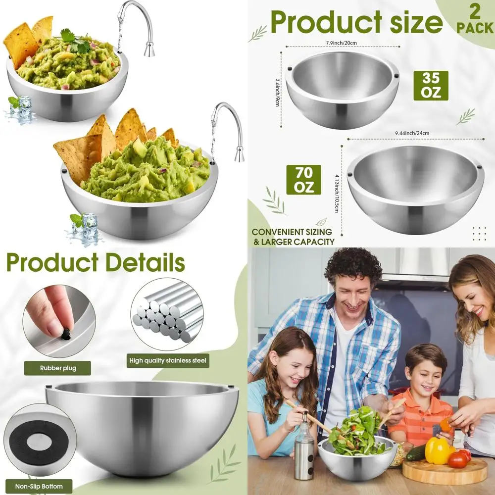 

Двухслойная термоизолированная чаша для льда из нержавеющей стали, объем 70 унций, идеально подходит для подачи сальсы, гуакамоле, соусов и многого другого.