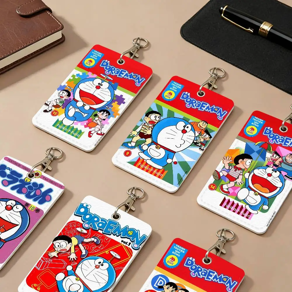 Classics Anime D-DoraemonS PU Leather Card Holders Anti-lost Student ID Protective Cover Cases Campus Access Cards Key Chain