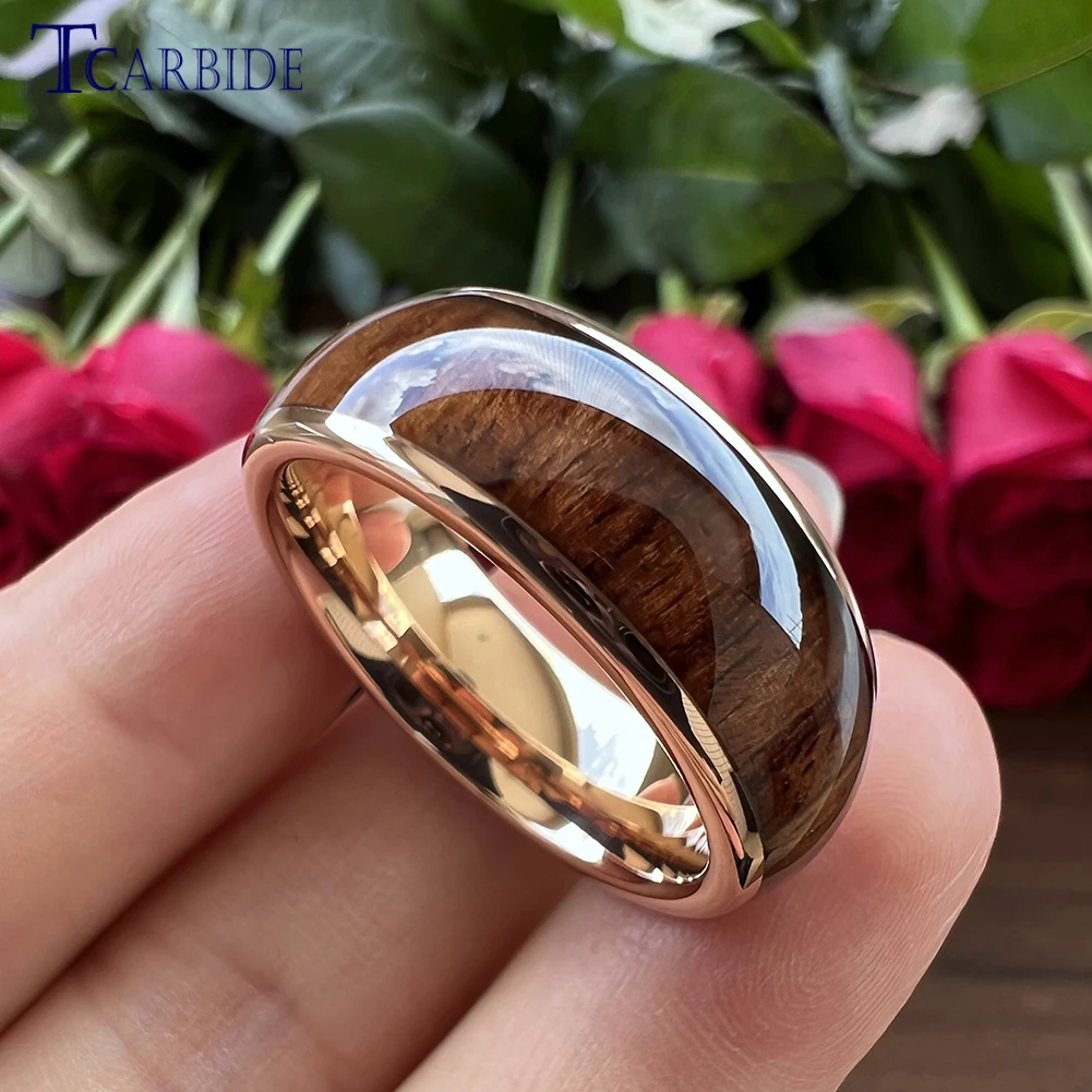 6MM 8MM Men Women Tungsten Carbide Ring Wedding Band Domed Polished With Dark Wood Inlay Trendy Gift Jewelry Comfort Fit