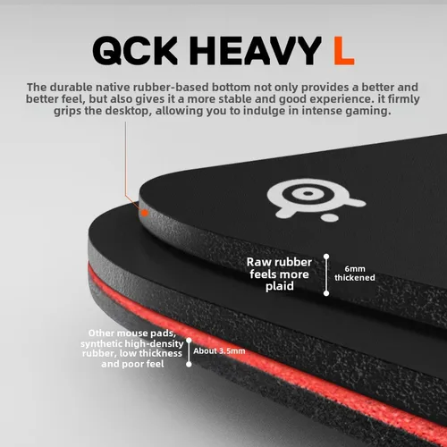 Imagen 2 del producto Alfombrilla de ratón para juegos SteelSeries QcK Heavy Large / XXL, alfombrilla de goma antideslizante extragruesa, superficie de microfibra exclusiva, talla L