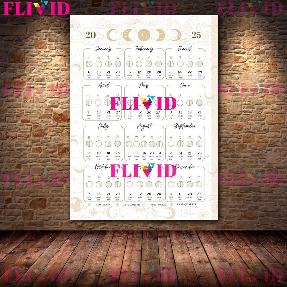 2025 Moon Phase Calendar,Simplicity Wall Art Canvas Painting,New&Full Moons Lunar Calendar 2025,Abstract Art Poster Print Decor