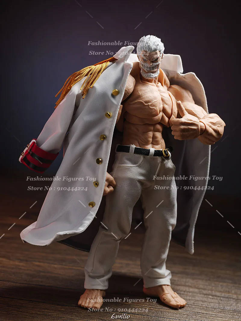 1/12 Men Soldier One Piece Navy Admiral Garp White Windbreaker Jacket Pants Fit 6Inch Romankey Big Guyaction Figure Body